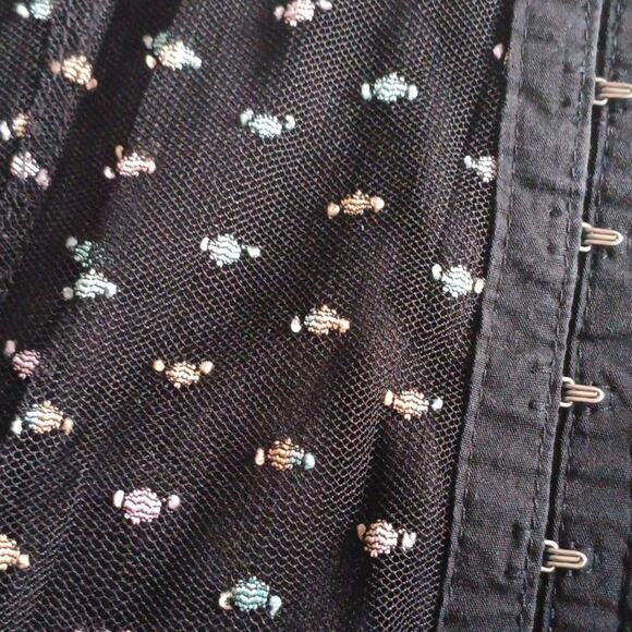 Moa Moa Y2K Ruffle Hook & Eye Top Black Multicolor L - Picture 5 of 8